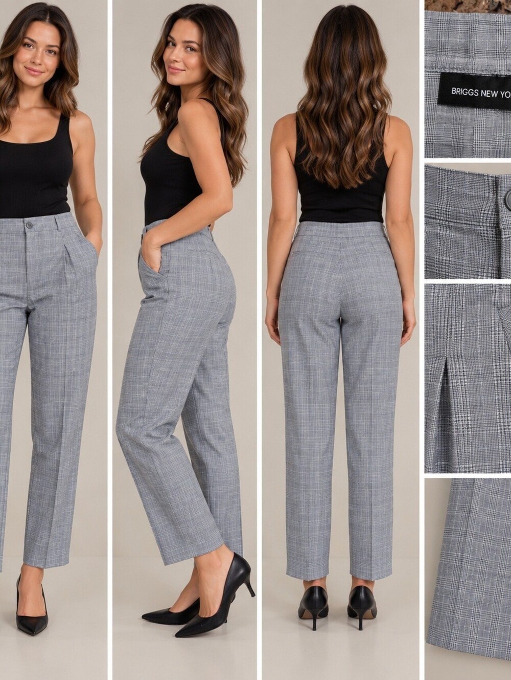 Briggs New York Gray Plaid Dress Pants Size 8